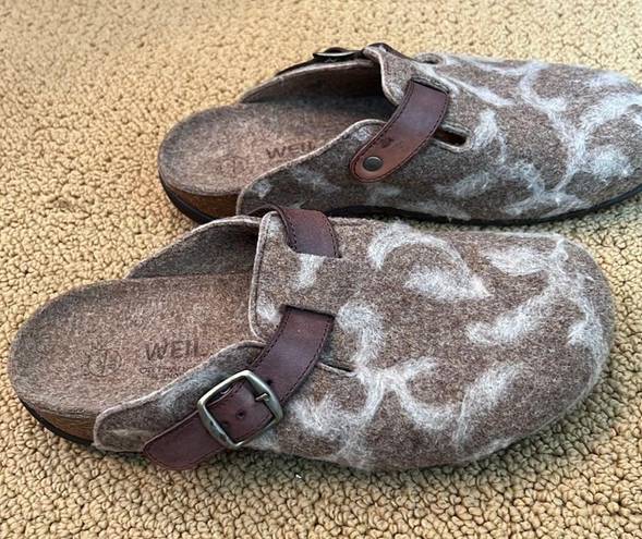 Dr. Andrew Weil Orthaheel Flores Wool Mule Clogs (Sz 9) Taupe & White Vine