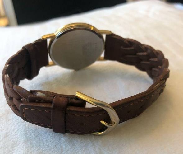 Seiko VTG Ladies  Quartz Gold Tone Watch Brown Leather Braided StrP/Band Casual