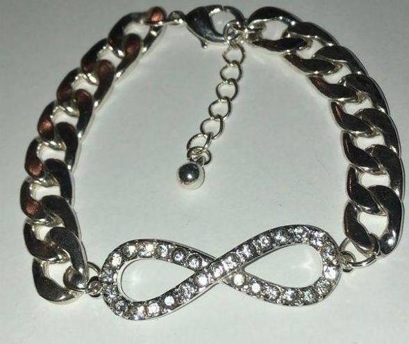 infinity Silver Tone Chain  CZ Pave 7” Bracelet