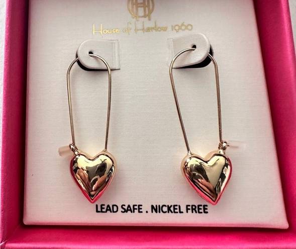 House of Harlow COPY -  1960 Gold Tone Heart Safety Pin Earrings - Lightweight #…