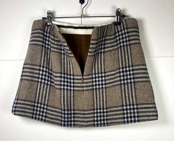 Rachel Zoe  Size 2 Plaid Mini Skirt Pleated Brown, Navy, White Preppy Wool Blend