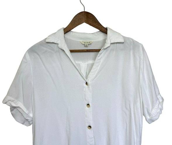 Sim & Sam  Cropped Button Up Blouse Womens XL White Rayon Minimalist Neutral Boho