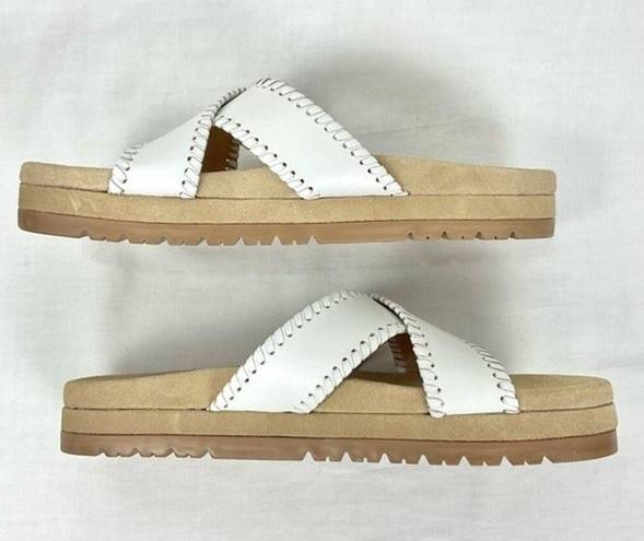 Jack Rogers  White Slide Sandal Lexi 8.5 Criss-Cross Leather Padded Footbed New