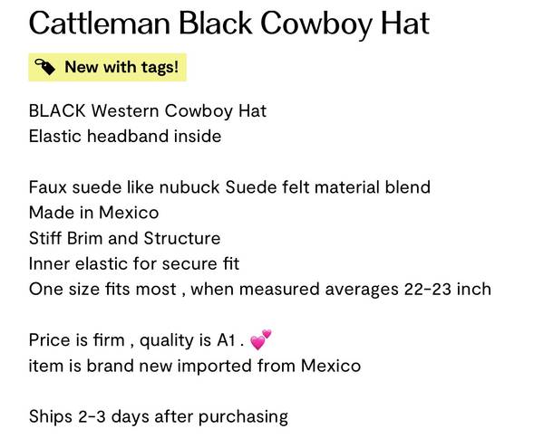 Cattleman Cowboy Hat Black