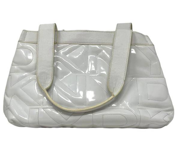 DKNY Y2K White Patent Handbag Logo Silver Hardware