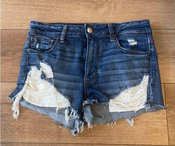 American Eagle  super stretch denim shorts size 10 high rise shortie distressed