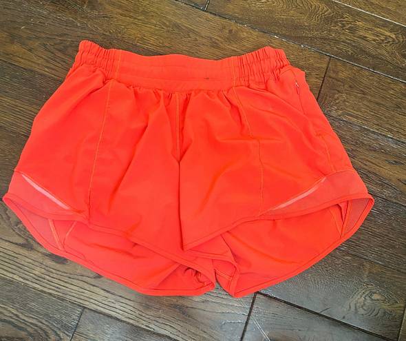 Lululemon Carnation Red  Hotty Hot shorts 4” Low rise