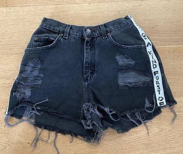 Furst of a Kind  - Distressed High Waist Shorts in Black Denim