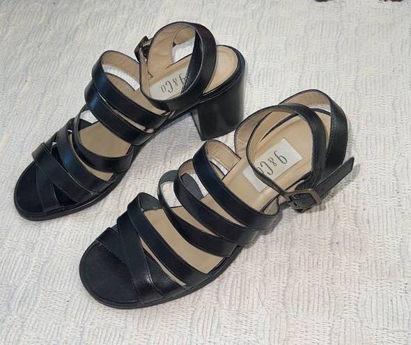 Krass&co 9&. Vintage block heel leather upper size 7 strappy 90's 2 3/4" Y2K