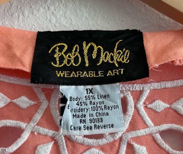 Bob Mackie  Wearable Art Peach & White Embroidered Linen Blend Open Jacket