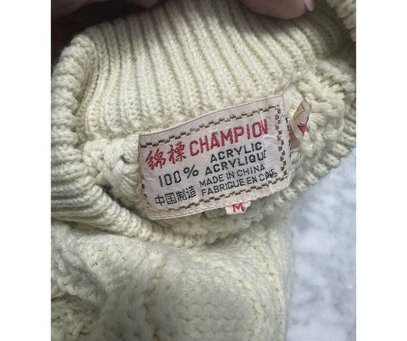 Champion Cable Knit Fishermans Cream Sweater Mock Neck Women's Medium Vintage Acrylic