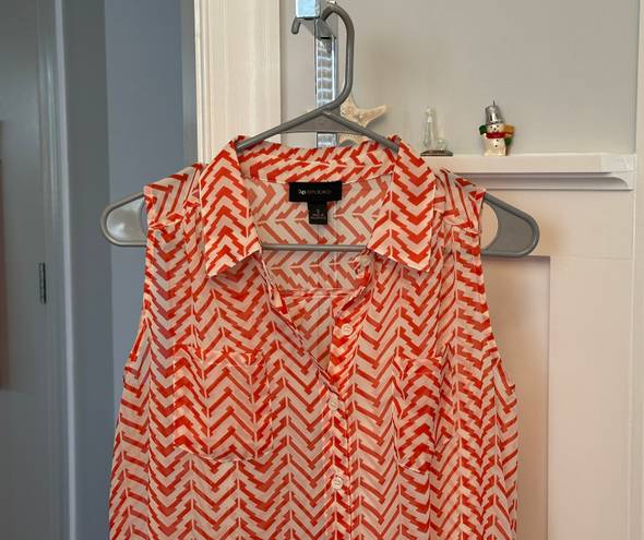 AB Studio Sz S Fabulous Sleeveless Blouse Button Down Shirt Coral & White