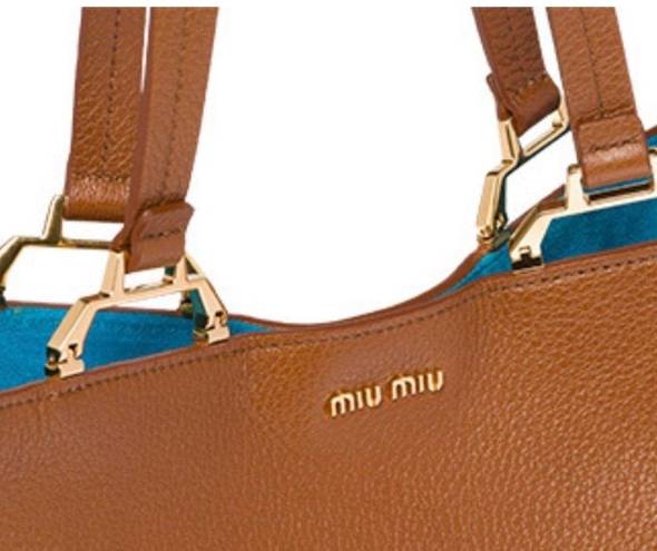 Miu Miu  Cognac Brown Gold Leather Satchel