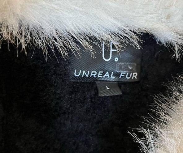 Unreal Fur Wet Look Aviator Biker Jacket Faux Leather & Fur Black Size Large NWT