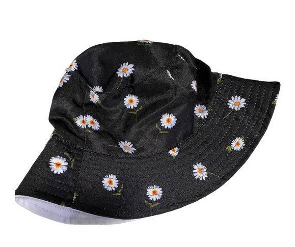 Alice + Olivia   Black Sunflower Reversible Bucket Hat Womens One Size OS