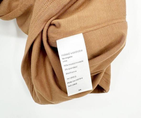 Naked Wardrobe  Turtleneck Lightweight Knit Top in Light Brown Women's XS