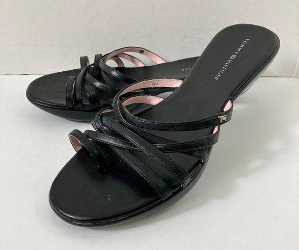 Tommy Hilfiger  leather slide sandals women's 9.5 black straps low platform heel