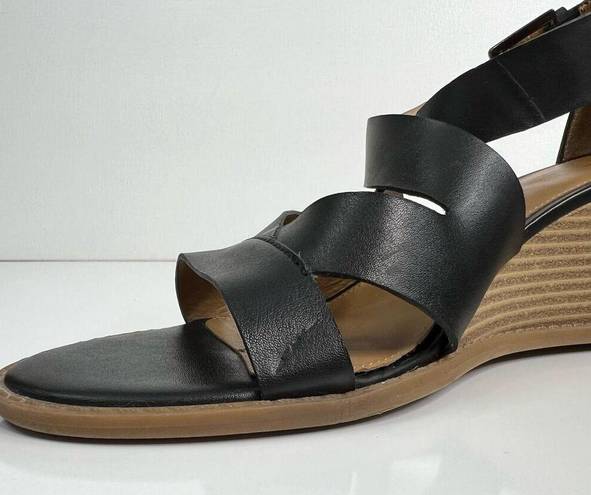 Krass&co G.H. BASS & . Sandal Renae Wedge Heel Strappy Faux Leather Black Women Size 10