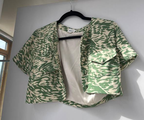 Revolve Green And White Cropped Button Up