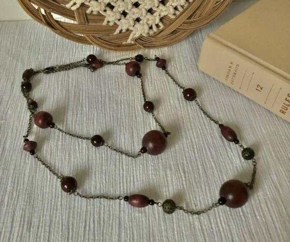 American Vintage Vintage “Rosalie” Burgundy Beaded Necklace Statement Maximalist Red Purple