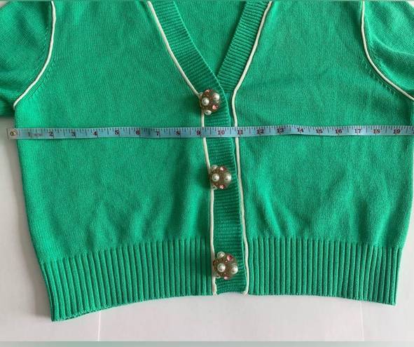 CAbi  Wallis Retro Cropped Burst of MintJulep Green Cardigan Embellished Buttons