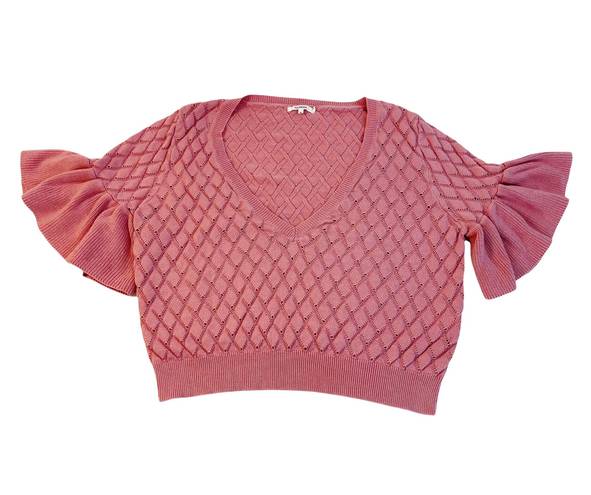 Tularosa Revolve  Pink V-Neck Crop top dusty rose flutter sleeve Sweater medium