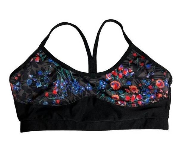 Gottex  Floral Sports Bra Size Medium Black Mesh Athletic Workout Gym Racerback