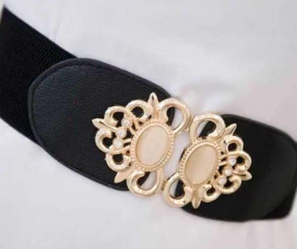 Buckle Black Golden Double  Waspie Belt Stretchy Elastic Accentuating Waistband