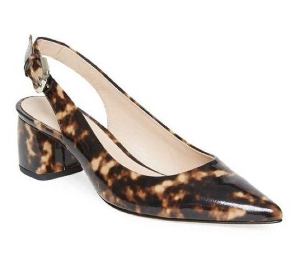 Kate Spade  Mika Tortoise Patent Leather Slingback Low Heel Brown Caramel Size 6