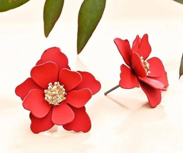 Petal Stunning Red Flower  Earrings