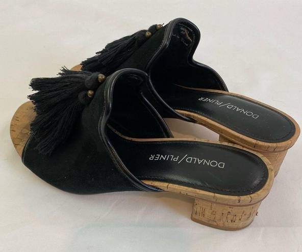 Donald Pliner  Marra Mule Slide Sandal Black Suede Sz 6 Tassels Cork Low Heel