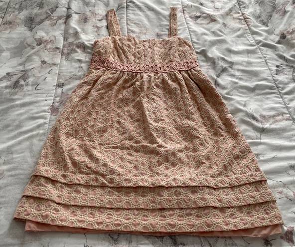 Juicy Couture Pale Pink Crochet Detailing A-line 100% Cotton Lined Mini Dress, size 0