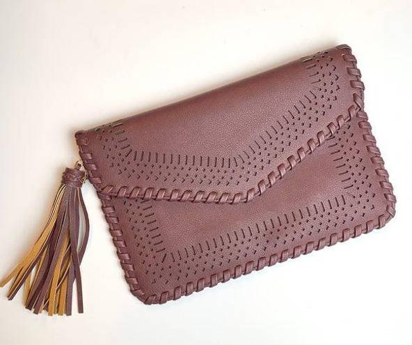 Krass&co Jen &  Vegan Leather Maroon Tassel Clutch