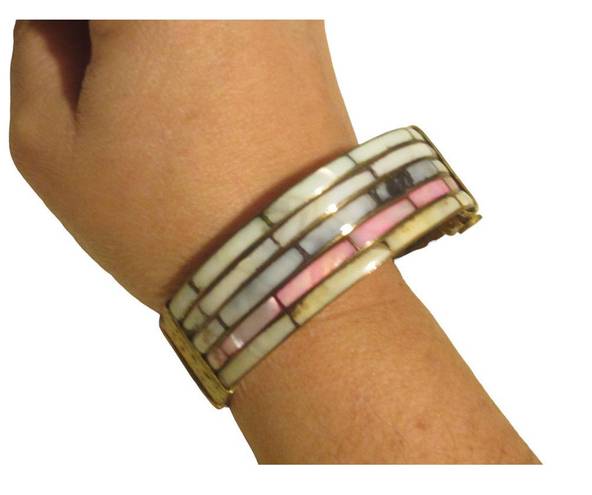 The Row Vintage 5- Mother of Pearl Inlay Brass Hinged Pin Latch Bracelet