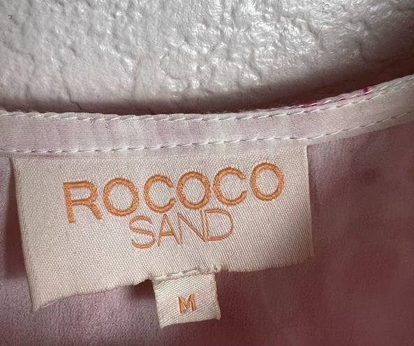 Rococo  Sand Pink White Paisley Print Long Puff Sleeve Mini Dress Size M