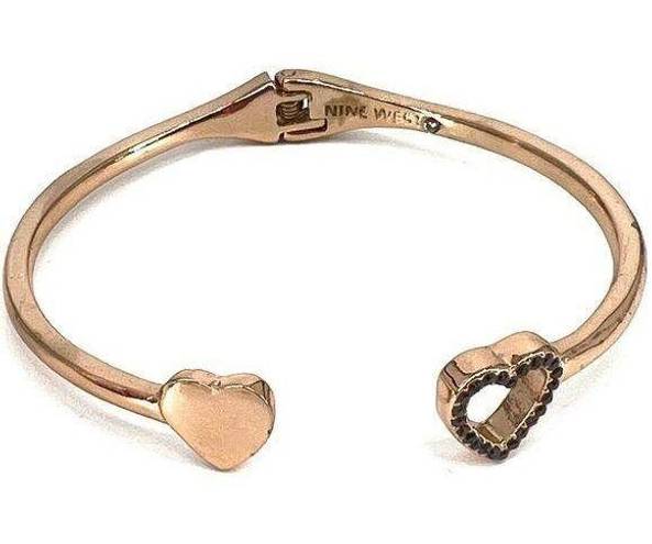 Nine West  Rose Gold Hinged Cuff Black Rhinestones Pave Heart Bangle Bracelet