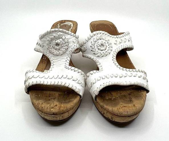 Jack Rogers  White Leather Cork Wedge Sandals Women's 7.5 US