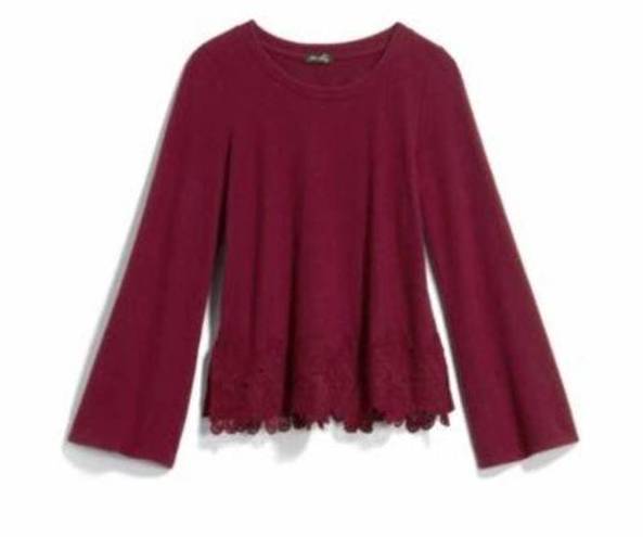 Stitch Fix  Womens Red Dee Elly Madrid Long Slight Bell Sleeve Lace Knit Top NEW