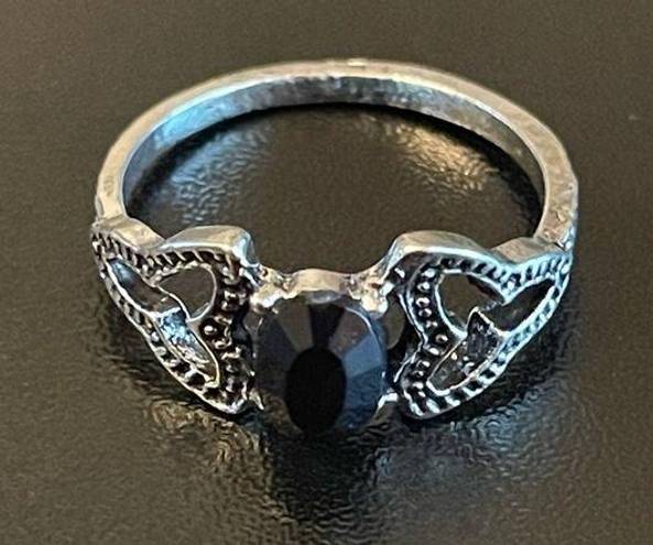 Onyx Black  silver plated vintage ring size 6.5