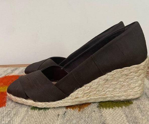 Ralph Lauren  Cecilia Brown Silk Upper Mid Espadrille Wedges Jute Soles 8.5