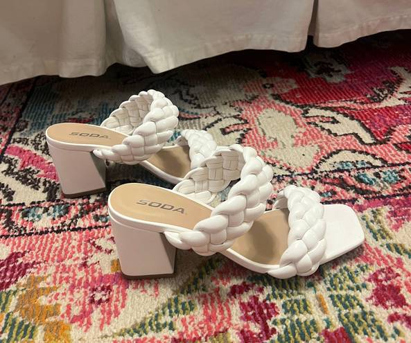 Soda White Braided Heels 