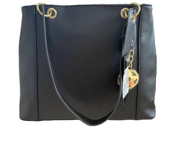 Bueno Collection black leather bag handbag purse tote with double straps NWT
