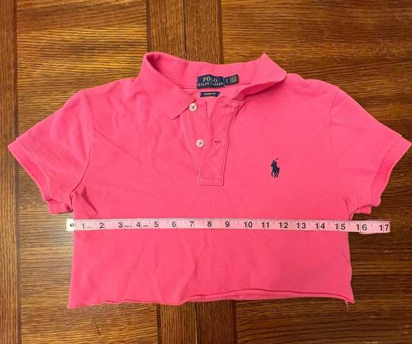 Polo  Ralph Lauren Preppy Pink Collar Skinny Fit Logo Crop Top Small Petite