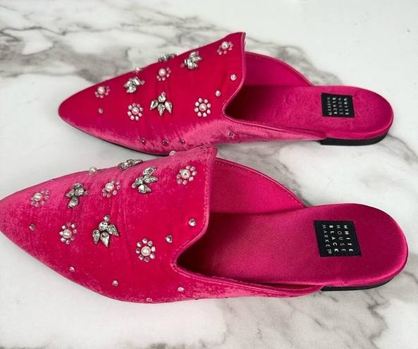 White House | Black Market  Pink Velvet Crystal Embellished Pointed Regency Mules 7