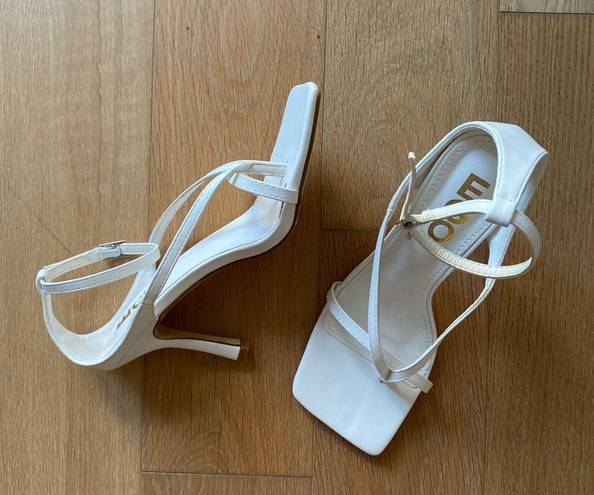 EGO White  Square Toe Sandal Heels