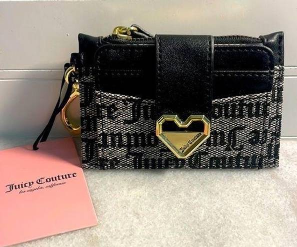 Juicy Couture  wallet modern chic tab elongated card case Black Gray gold heart