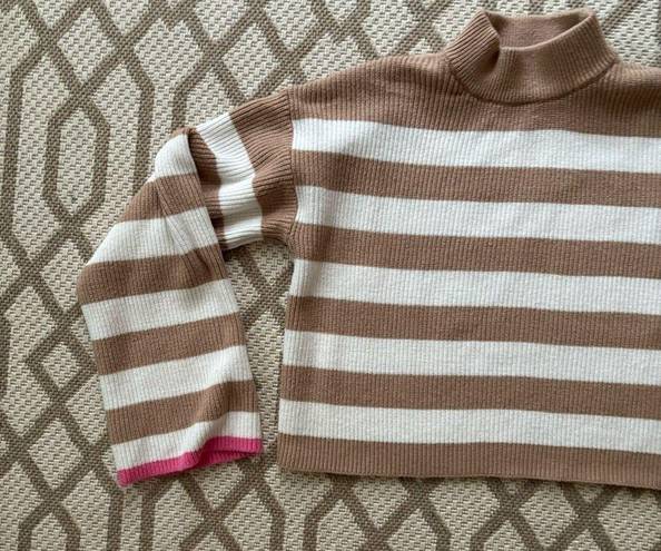 Sincerely Jules  Tan & White Striped Crop Sweater Bell Sleeves Large