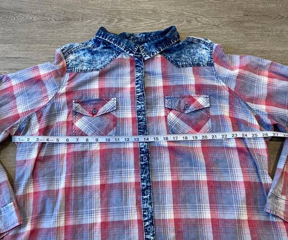 A.L.C. Woman Red & Blue Plaid Long Sleeve Button Down Shirt Women’s Plus Size 3X