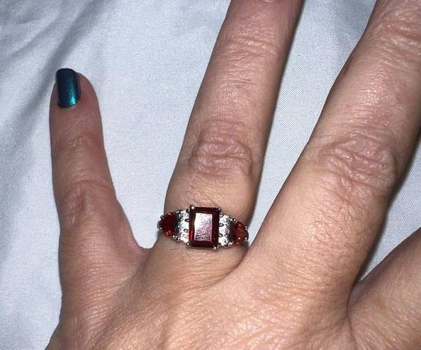 Ruby Faux  and CZ Silver Tone Ring