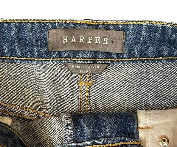 Harper  A-Line Distressed Denim Mini Skirt Women Small Raw Hem Medium Wash Cotton